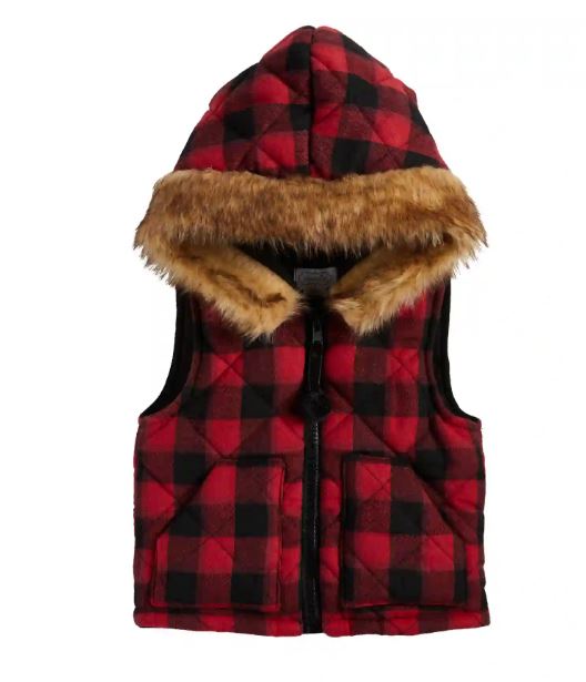 le bos Mud Pie Red Buffalo Check Hooded Vest 11080091