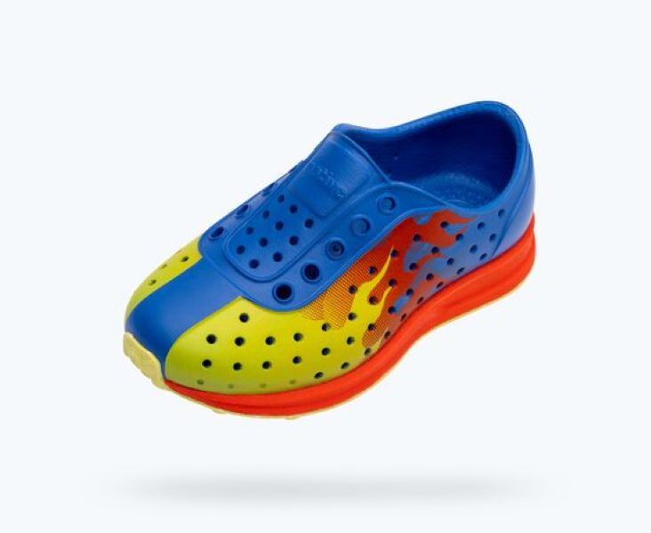 Native UV Blue/Fire Red/Chartreuse Flame/Celery Speckle Rubber Youth Robbie Sugarlite Print Shoes 13110601-4086