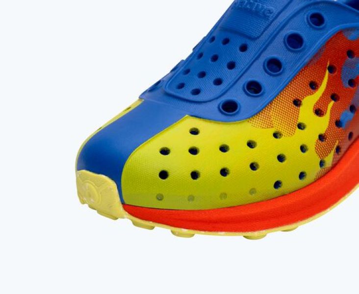 Native UV Blue/FireRed/Chartreuse Flame/Celery Speckle Rubber Youth Robbie Sugarlite Shoes 15110601-4086