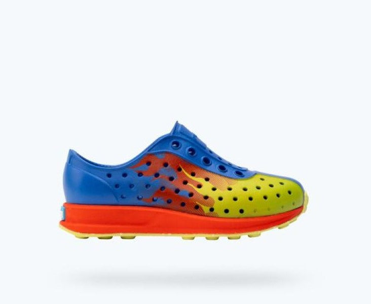 Native UV Blue/FireRed/Chartreuse Flame/Celery Speckle Rubber Youth Robbie Sugarlite Shoes 15110601-4086