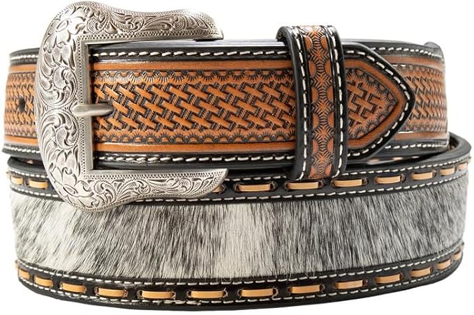 le bos Nocona Black Western Calf Hair Inlay Basketweave Men's Belt N210009501