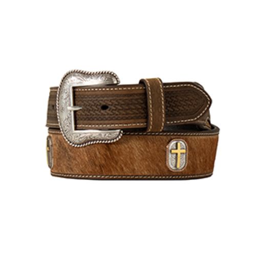 le bos Nocona Brown Men's Genuine Leather Calf Hair Body Men's Tapered Belt N210008102