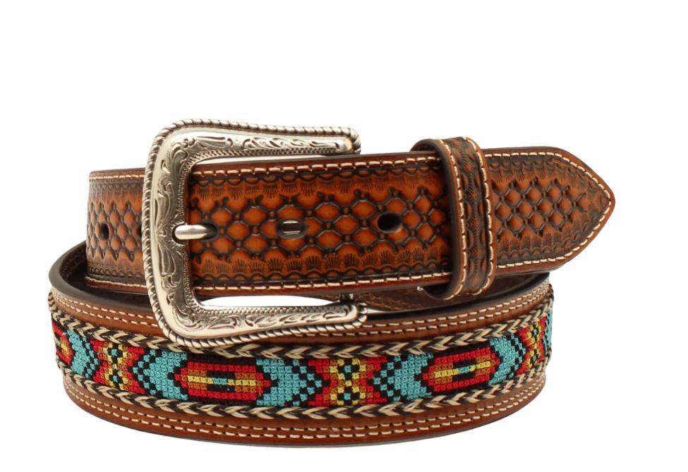 le bos Nocona Brown/Multi-Color Ribbon Center Belt with Removable Buckle N210002102