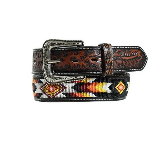 le bos Nocona Embossed Men's Belt with Southwestern Beaded Multicolored Pattern N210006697