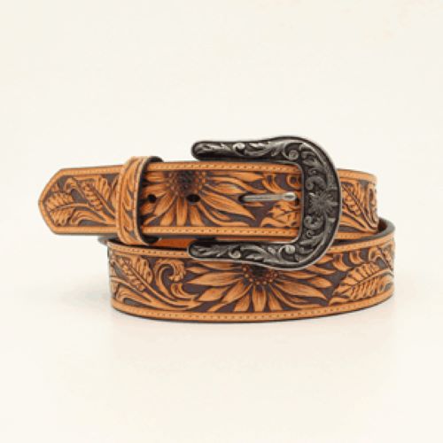 le bos Nocona Sunflower Pattern Embossed Women's Belt with Interchangeable Buckle N320001608