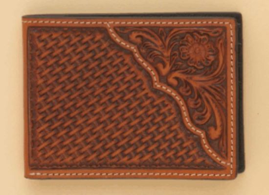 le bos Nocona Tan Pro Series Men's Bi-Fold Wallet with Basket Weave Design N5446708
