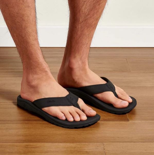 Le Bos Olukai Black Ohana Mens Beach Sandals 10110-4040