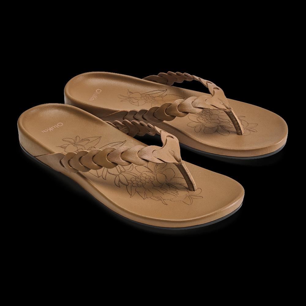 Le Bos Olukai Tan Lei Women's Leather Sandals 20531-3434
