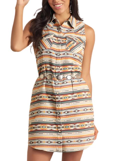 le bos Panhandle Slim Serape Pattern Women's Collared Sleeveless Dress LWD0R05785