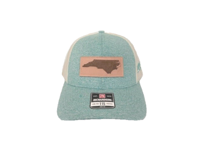 le bos Richardson Heather Teal/Cream Mesh Back Trucker Ball Cap with Leather Patch 115CH-GTHBI-NC