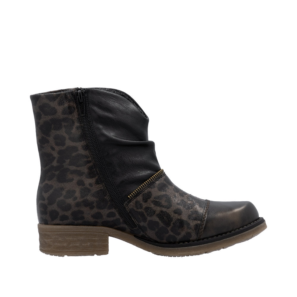 Le Bos Rieker Antik/Grau/Schwarz (Black/Grey/Leopard) Fee Women's Zip Boots 79654-45