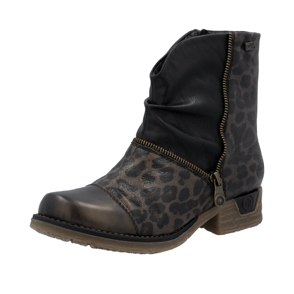 Le Bos Rieker Antik/Grau/Schwarz (Black/Grey/Leopard) Fee Women's Zip Boots 79654-45