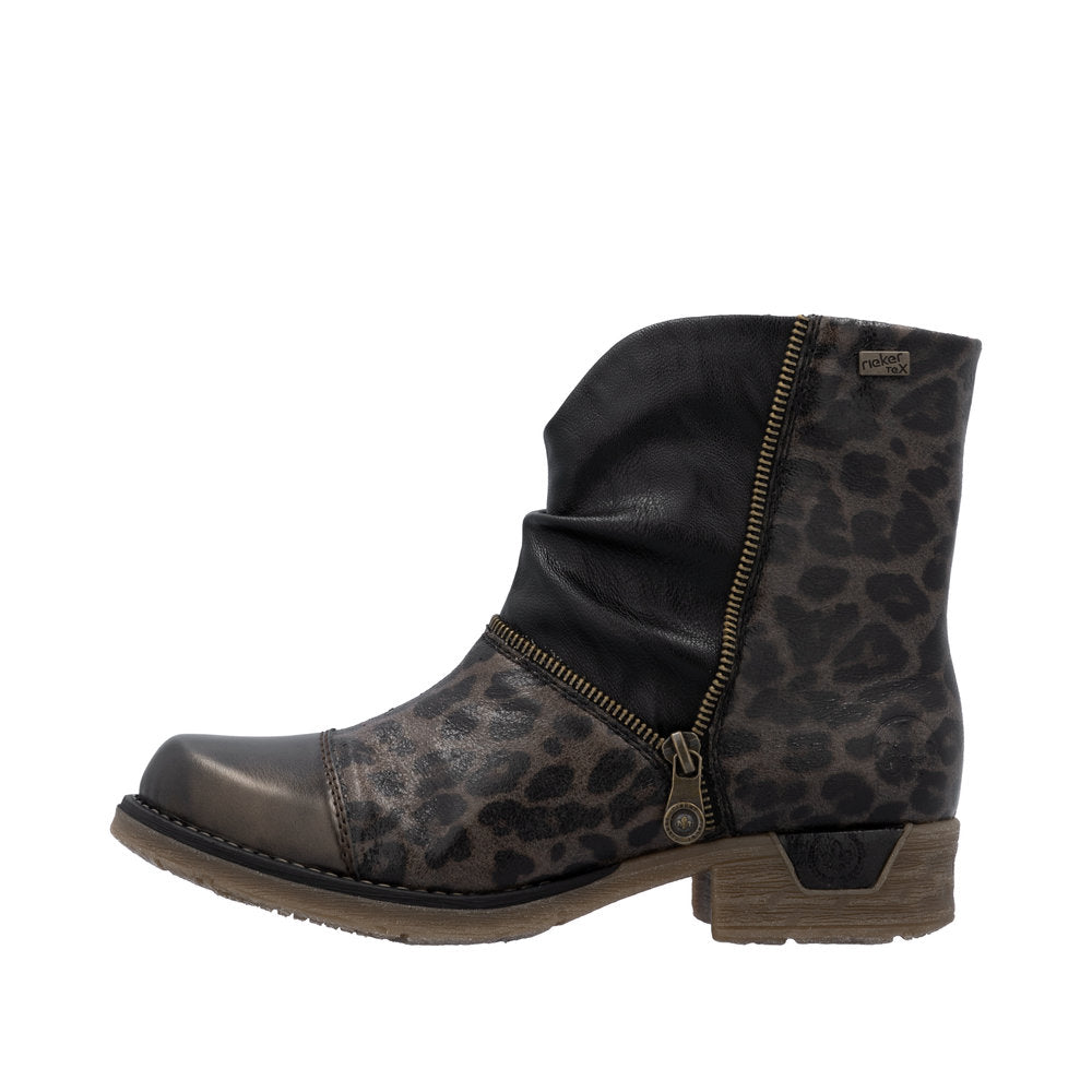 Le Bos Rieker Antik/Grau/Schwarz (Black/Grey/Leopard) Fee Women's Zip Boots 79654-45