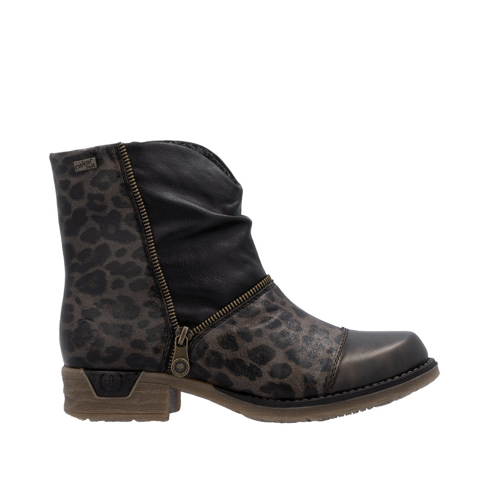 le bos Rieker Antik/Grau/Schwarz (Black/Grey/Leopard) Fee Women's Zip Boots 79654-45