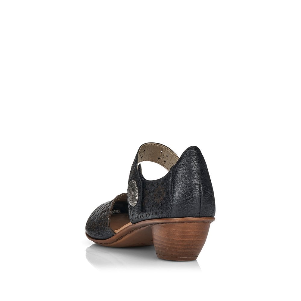 Le Bos Rieker Black Mirjam Laser Cut Women's Heeled Shoes With Bur-Fastener 43753-00