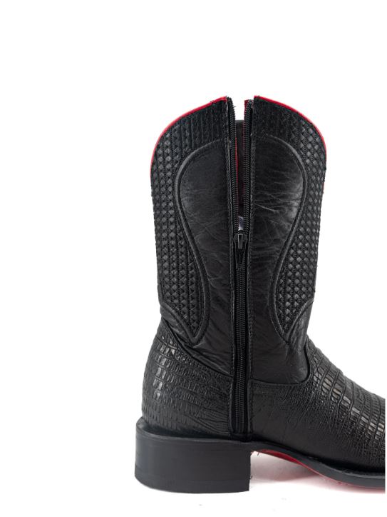 Le Bos Rock'em Black Montana Lizard Print Red Bottom Rodeo Toe Men's Cowboy Boots MNT LIZ ZIP