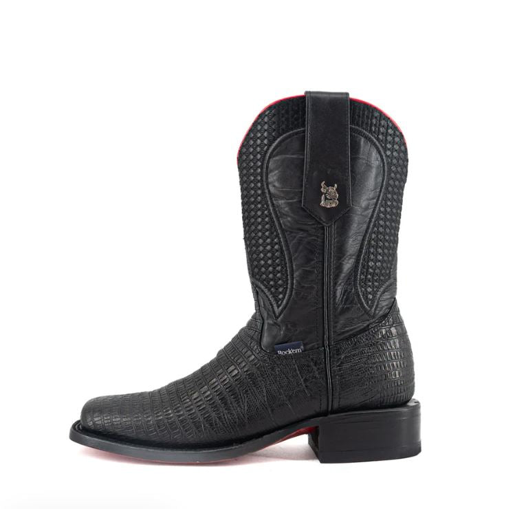 Le Bos Rock'em Black Montana Lizard Print Red Bottom Rodeo Toe Men's Cowboy Boots MNT LIZ ZIP