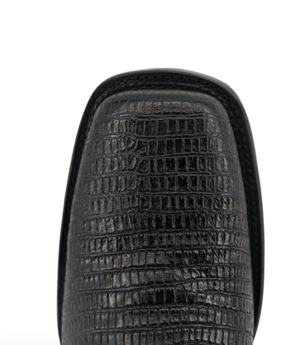 Le Bos Rock'em Black Montana Lizard Print Red Bottom Rodeo Toe Men's Cowboy Boots MNT LIZ ZIP