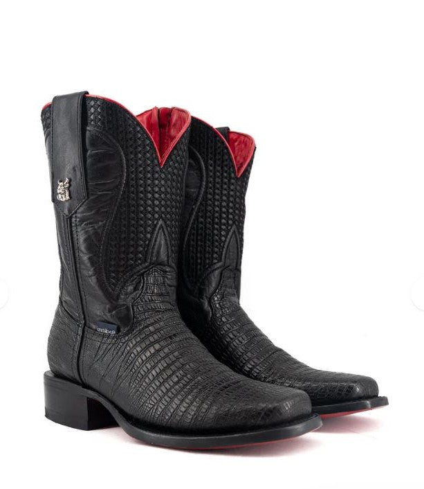 le bos Rock'em Black Montana Lizard Print Red Bottom Rodeo Toe Men's Cowboy Boots MNT LIZ ZIP