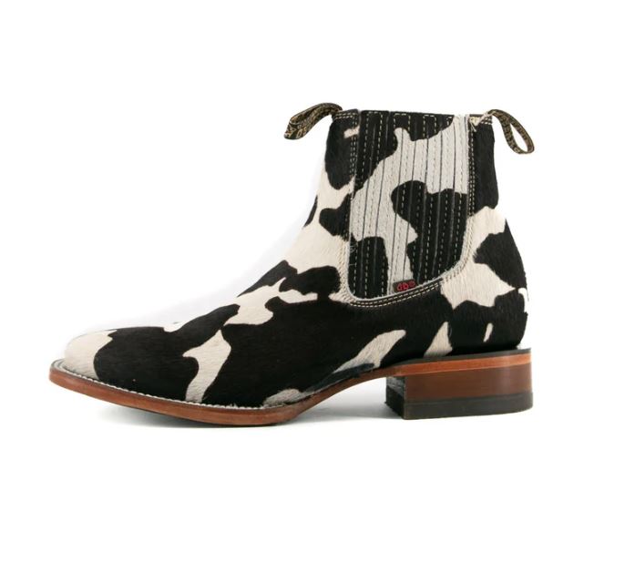 Le Bos Rock'Em Boots Black Cow Print Bessero Cuero Pelo De Vaca Square Toe Men's Ankle Boots BES COW CHEL