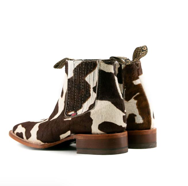 Le Bos Rock'em Brown Cow Print Bessero Cuero Pelo De Vaca Men's Square Toe Ankle Boots BES COW CHEL BR