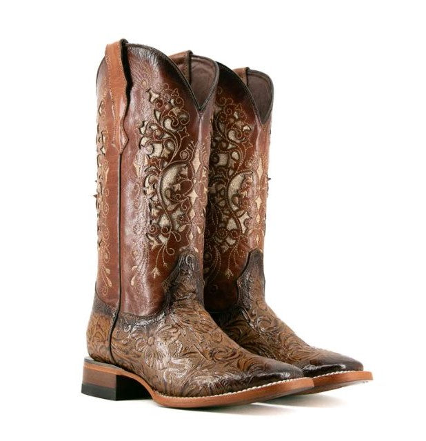 le bos Rock'Em Honey 466 Alma Flor De Luz Genuine Leather Square Toe Women's Cowgirl Boots 466-ALMA-HONEY
