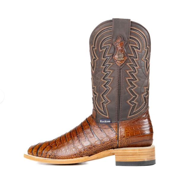 Le Bos Rock'Em Honey Jameson Belly Men's Caiman Leather Print Square Toe Cowboy Boots JAM CAIM HNT