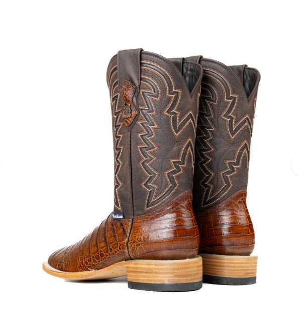 Le Bos Rock'Em Honey Jameson Belly Men's Caiman Leather Print Square Toe Cowboy Boots JAM CAIM HNT