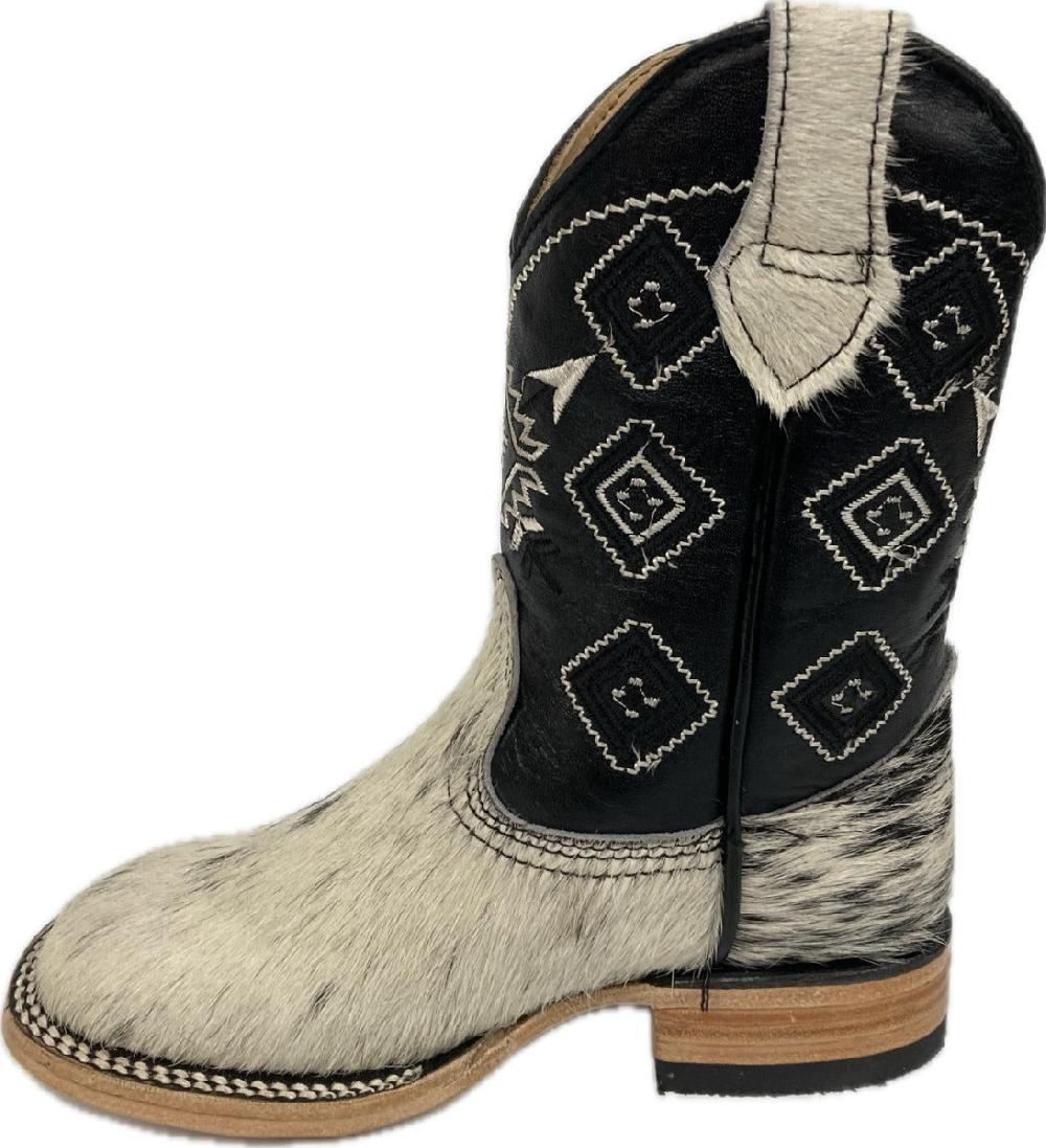 Le Bos Rock 'Em Kids Black/White Little Kids Cowhide Boots KIDS PELO WT/BK