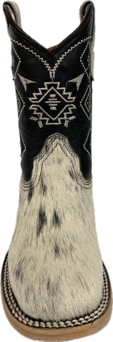 Le Bos Rock 'Em Kids Black/White Little Kids Cowhide Boots KIDS PELO WT/BK