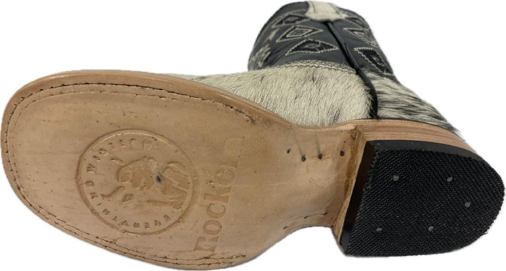 Le Bos Rock 'Em Kids Black/White Little Kids Cowhide Boots KIDS PELO WT/BK