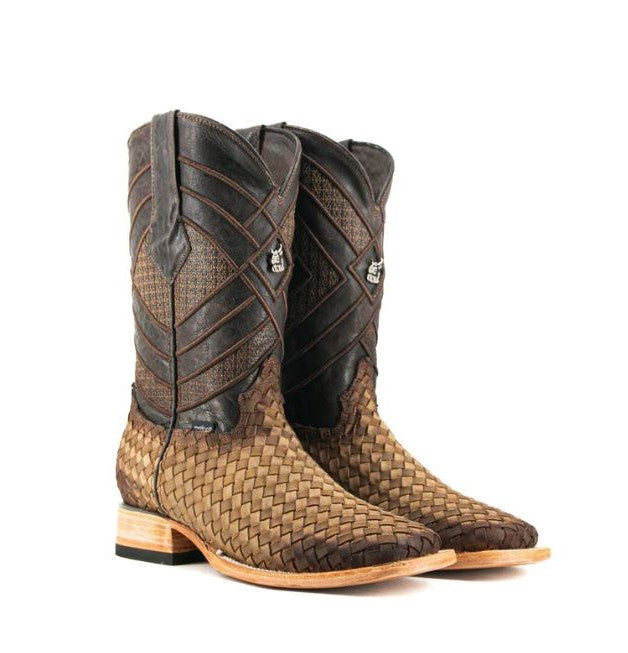 le bos Rock'Em Tabaco Prescott Serbia Men's Woven Leather Print Square Toe Cowboy Boots PRSCT SERB TB le bos Rock'Em Tabaco Prescott Serbia Men's Woven Leather Print Square Toe Cowboy Boots PRSCT SERB TB