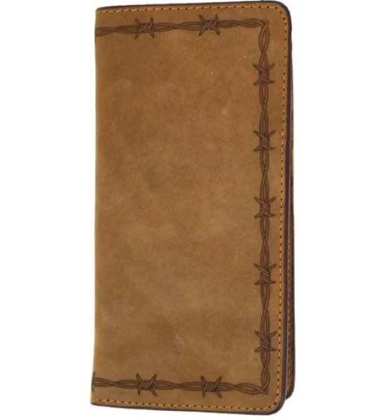 le bos Rockin Leather Tan Rodeo Wallet with Laser Cut Barbed Wire Design W124