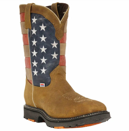le bos RockinLeather Tan American Flag Men's Steel Toe Work Boot 3110