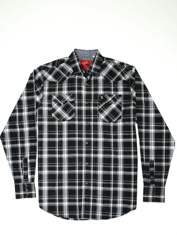 le bos Rodeo Clothing Black Plaid Men's Big & Tall Collared Western Pearl Snap Shirt PS400L-BT-476