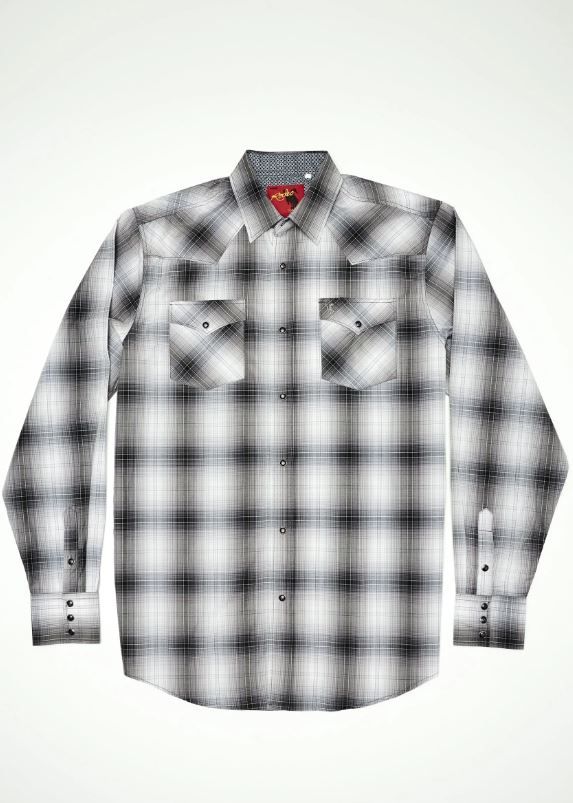 le bos Rodeo Clothing Black/White Plaid Big &Tall Men's Collared Longsleeve Snap Shirt PS400L-BT-453