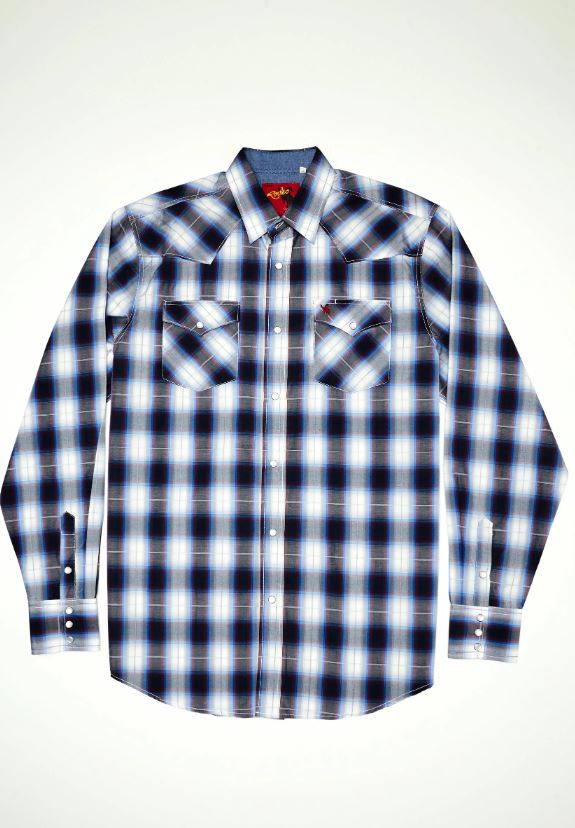 le bos Rodeo Clothing Blue Plaid Men's Big & Tall Collared Longsleeve Snap Shirt PS400L-BT-470