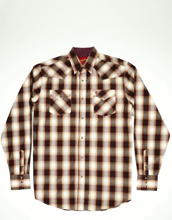 le bos Rodeo Clothing Brown Plaid Men's Big & Tall Collared Longsleeve Snap Shirt PS400L-BT-474