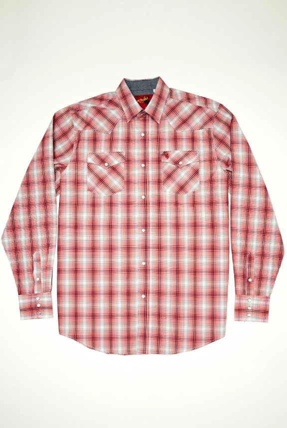 le bos Rodeo Clothing Red Plaid Men's Big and Tall Collared Longsleeve Snap Shirt PS400L-BT-438