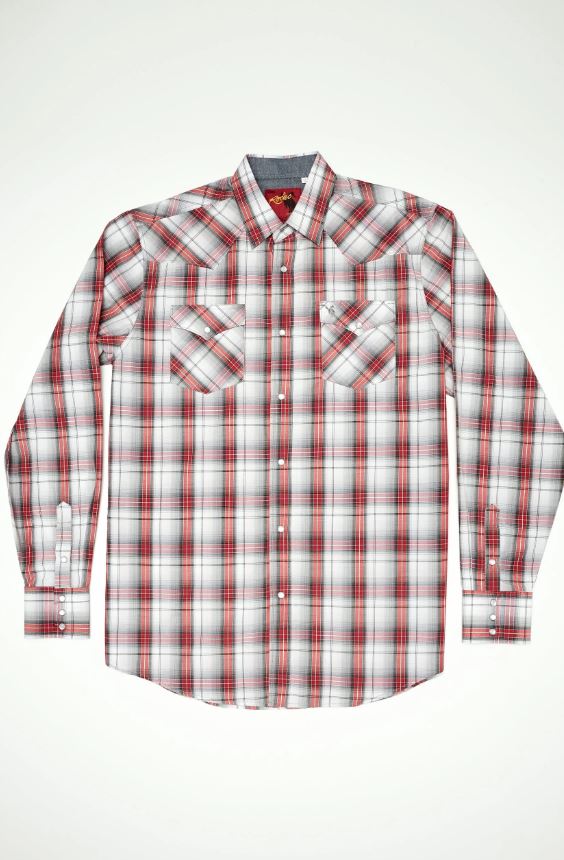 le bos Rodeo Clothing Red Plaid Men's Collared Longsleeve Big and Tall Snap Shirt PS400L-BT-451