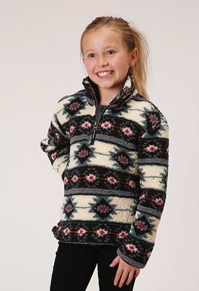 le bos Roper Black Aztec Print Girls Fuzzy Polar Fleece Pullover 0329802506155MU