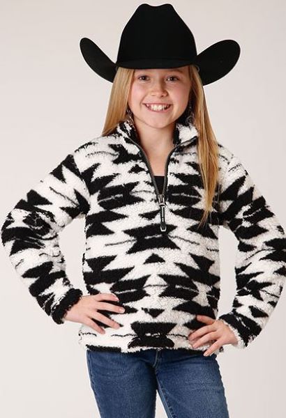 le bos Roper Black/White Aztec Girl's Polar Fleece 1 /4 Zip Jacket 0329802506172BL