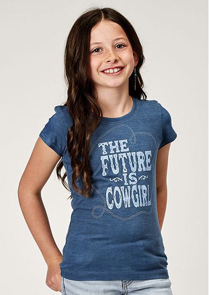 le bos Roper Blue Girl's Navy Jersey Knit 'The Future is Cowgirl' Short Sleeve T-Shirt 300905132082BU