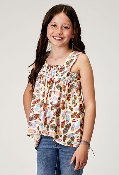 le bos Roper Girl's Feather Toss Printed Rayon Babydoll Tank 308205902036MU