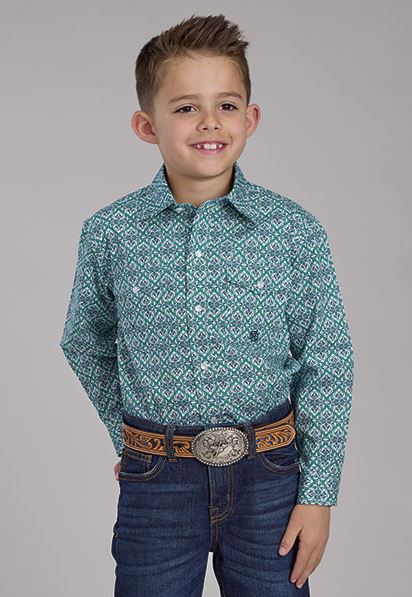 le bos Roper Jade Medallin Boy's Collared Longsleeve Snap Western Shirt 303002253020GR
