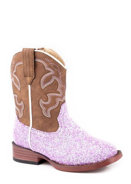 le bos Roper Lavender Glitter Toddler Faux Leather Wide Square Toe Western Boots 0901719013434PU