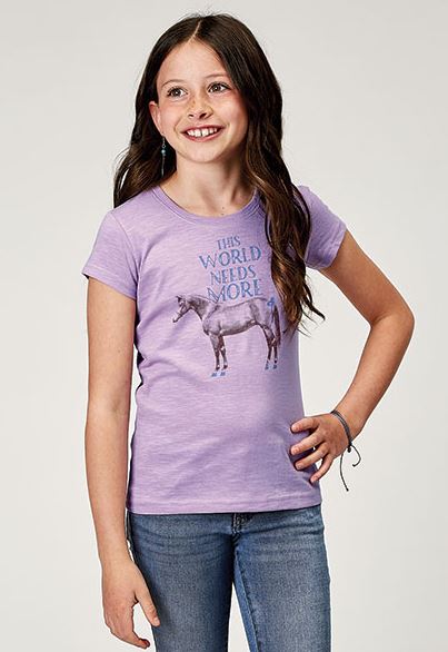 le bos Roper Purple 'This World Needs More' Girl's Jersey Knit Short Sleeve T-Shirt 300905132052PU
