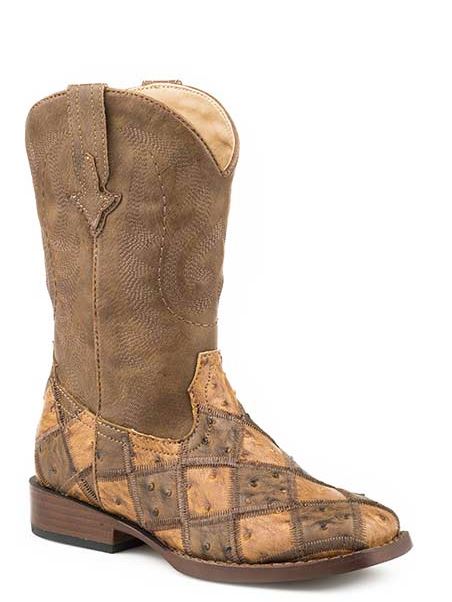le bos Roper Tan/Brown Patchwork Little Kids Faux Leather Western Boots 0901819022102TA