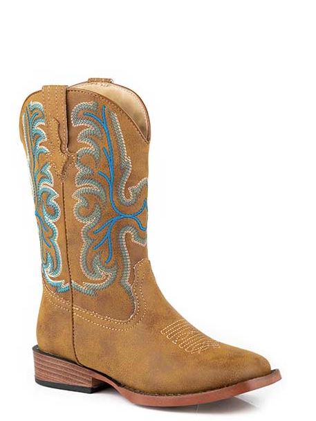 le bos Roper Tan Patrick Faux Leather Wide Square Toe Little Kids' Western Boots 0901819003370TA