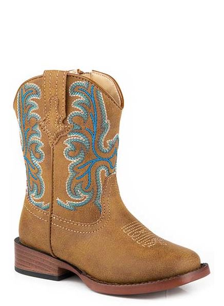 le bos Roper Tan Patrick Toddler Wide Square Toe Faux Leather Western Boots 090179003370TA